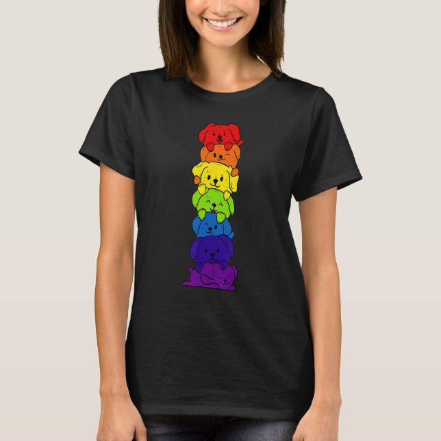 Dogs Stack Rainbow LGBT Gay Les Trans Pride Pet T-Shirt (Vorderseite)