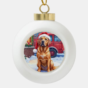 Dogue de Bordeaux Feuerwehrstation Santa Hut Keramik Kugel-Ornament
