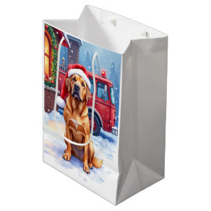 Dogue de Bordeaux Feuerwehrstation Santa Hut Mittlere Geschenktüte