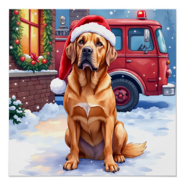 Dogue de Bordeaux Feuerwehrstation Santa Hut Poster (Vorderseite)