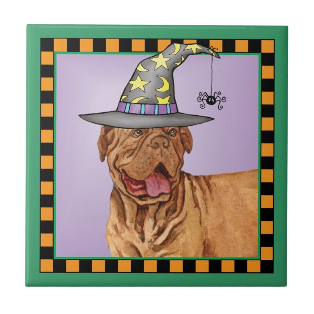 Dogue de Bordeaux Hexe Fliese (Vorderseite)