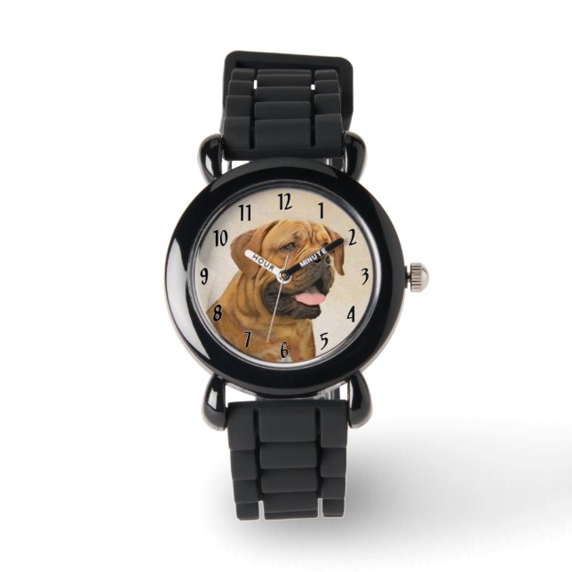 Dogue de Bordeaux Malerei - Niedliche Original Dog Armbanduhr (Vorderseite)