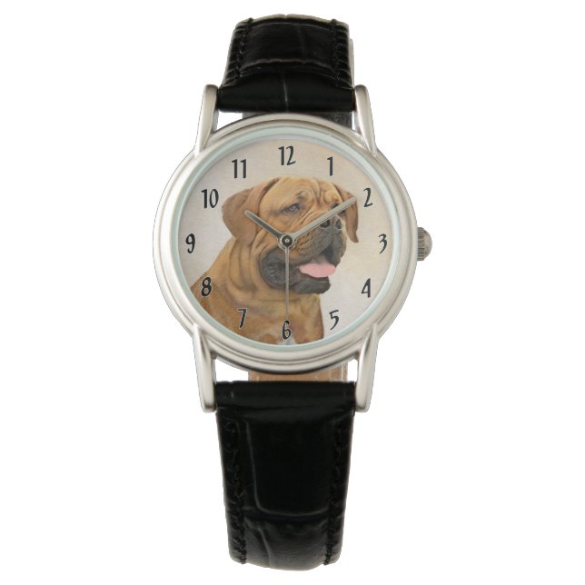 Dogue de Bordeaux Malerei - Niedliche Original Dog Armbanduhr (Vorderseite)