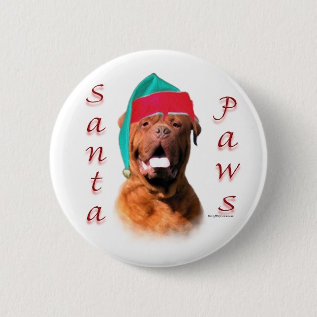 Dogue de Bordeaux Santa Paws Button (Vorderseite)