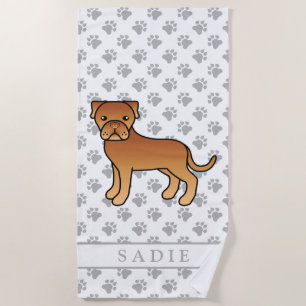 Dogue De Bordeaux Süßer Cartoon-Hund & Name Strandtuch