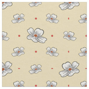 Dogwood-Blume und rote Punkte auf Butter Creme Stoff