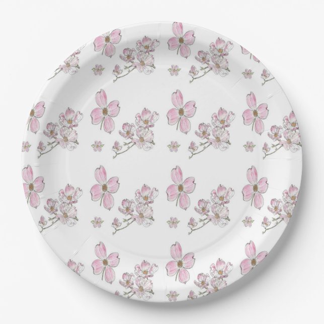 Dogwood-Muster auf Papier-Tellern Pappteller (Vorderseite)