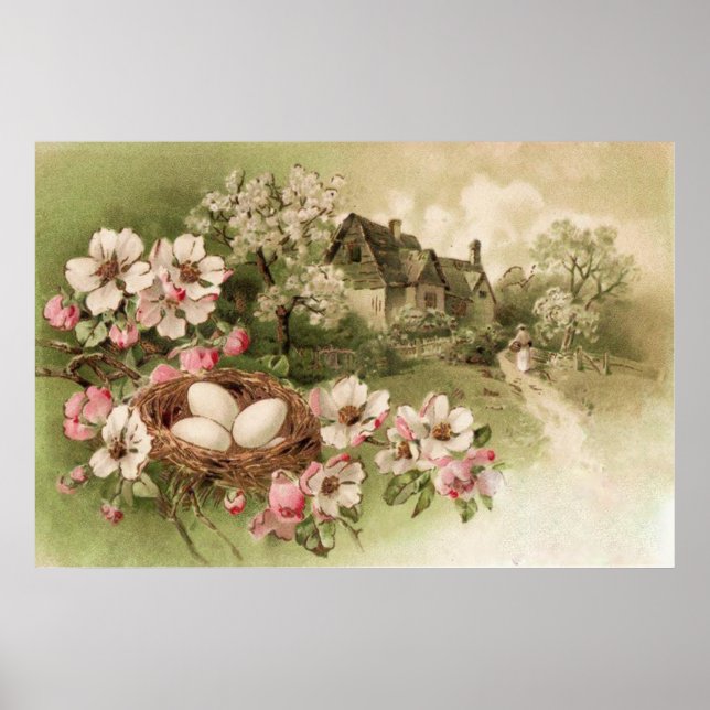 Dogwood Tree Bird Nest Egg Hütte Poster (Vorne)