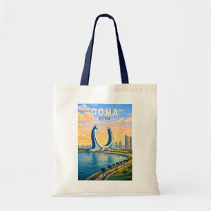 Doha Katar Illustration Reise Kunst Vintage Tragetasche
