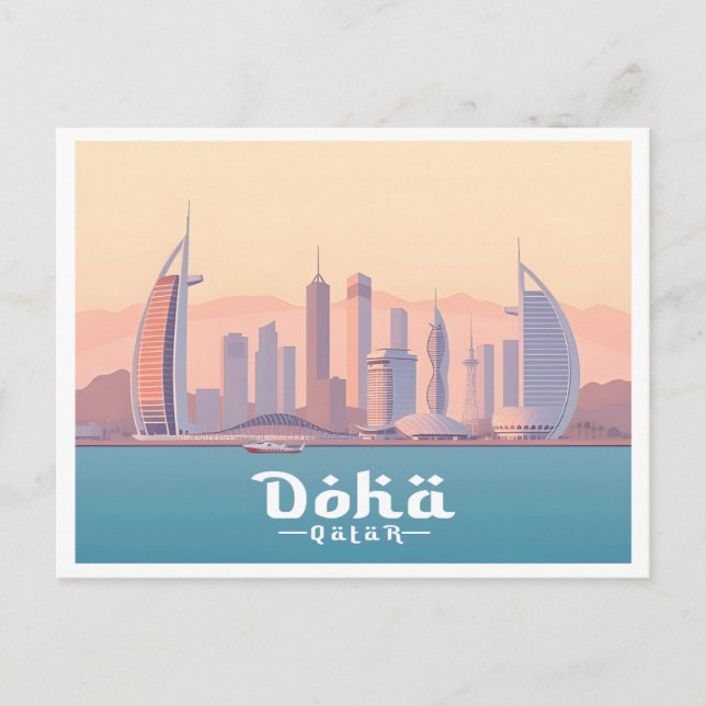 Doha-Katar-Pastellreise zum Arabischen Golf Postkarte (Vorderseite)
