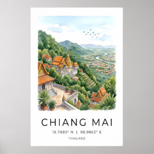 Doi Suthep Tempel Druck Chiang Mai Aquarell Kunst Poster