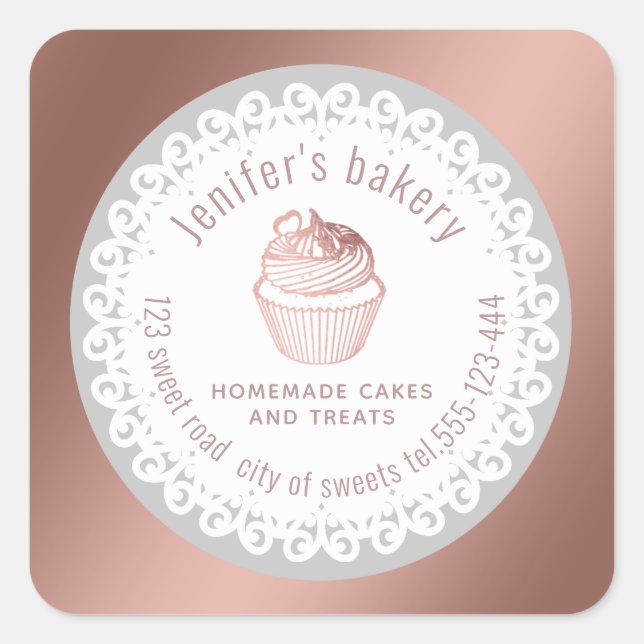 Doiace Rose gold Hübsche Kuchen und Leckereien Quadratischer Aufkleber (Vorderseite)