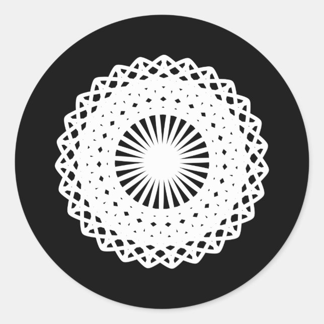 Doily. Weißes Spitzen-Kreisbild. Runder Aufkleber (Vorderseite)