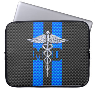 Doktor der Medizin MD Caduceus auf blauen Streifen Laptopschutzhülle