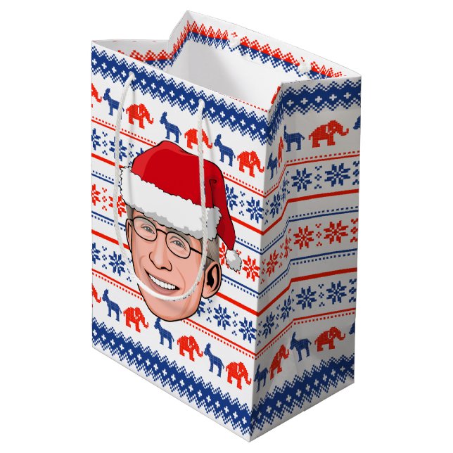 Doktor Fauci Weihnachten Mittlere Geschenktüte (Rückseite Schrägansicht)