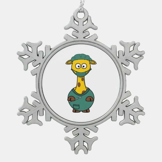 Doktor Giraffe Schneeflocken Zinn-Ornament (Vorderseite)