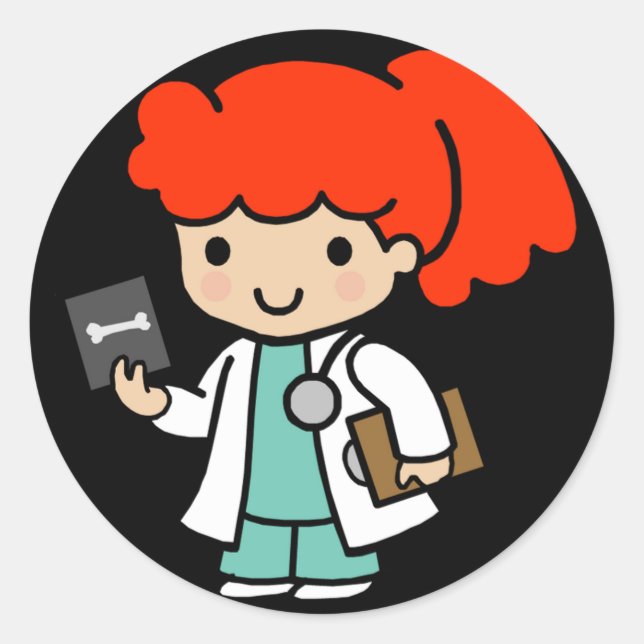 Doktor Girl mit Xray Runder Aufkleber (Vorderseite)