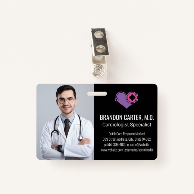 Doktor in Labrador | Kardiologie-Logo Ausweis (Vorderseite mit Klammer)