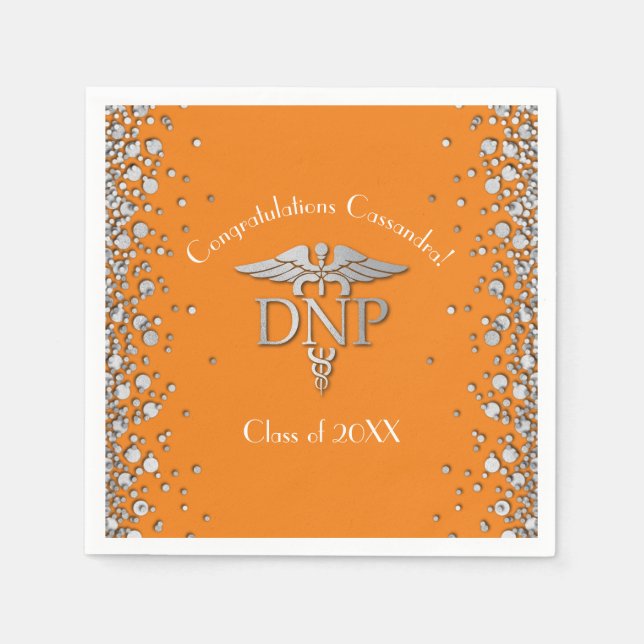 Doktor Nursing Practice Abschluss Orange Silber Serviette (Vorderseite)