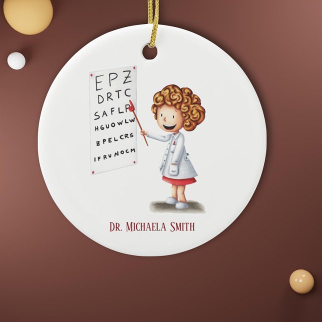 Doktor Optometriker Blonde Girl Weihnachten Keramik Ornament (Cute girl doctor or nurse optometrist graduation first christmas keepsake)