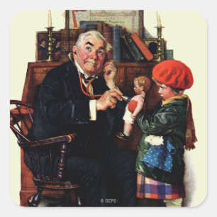 Doktor und Puppe Quadratischer Aufkleber