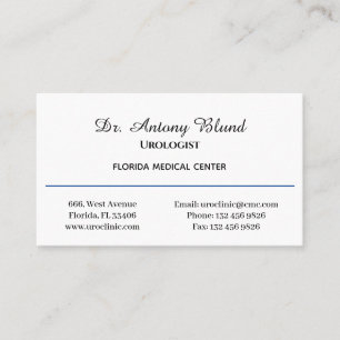 Doktor Urologist Simple Navy Blue Business Card Visitenkarte