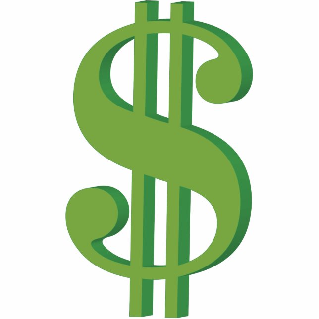 Dolar, Zeichen, 3D Freistehende Fotoskulptur (Vorne)