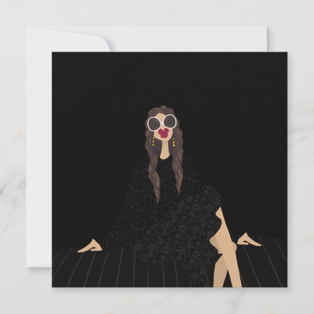 Dolce Far Niente Fashion Illustration Black Card Einladung (Vorderseite)