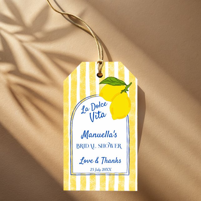 Dolce vita gelbe Lemons Italienisches Brautparty Geschenkanhänger (Dolce vita yellow stripes Lemons retro Italian bridal shower personalized favor Gift Tags)