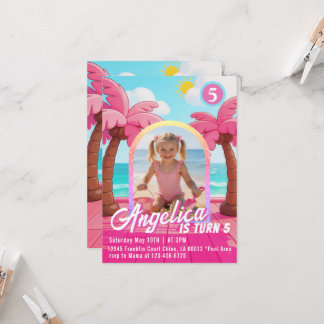 Doll Pink Fashion Beach Birthday Invitation