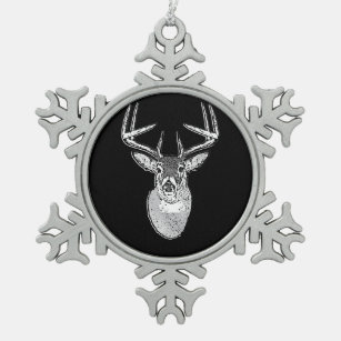 Dollar auf Schwarz-weißem Schwanz-Rotwildkopf Schneeflocken Zinn-Ornament