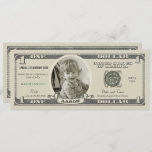 Dollar Bill - Einladung zum ersten Geburtstag