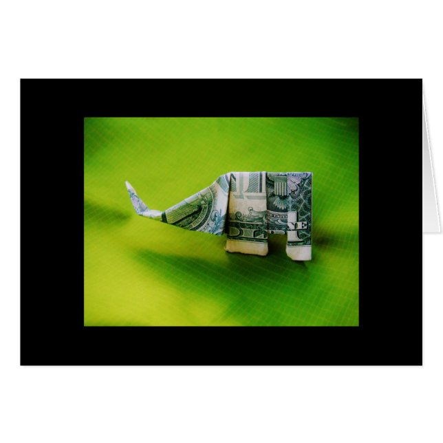 Dollar-Bill Origami Elephant auf grünem Hintergrun (Vorderseite (Horizontal))