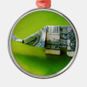 Dollar-Bill Origami Elephant auf grünem Hintergrun Ornament Aus Metall
