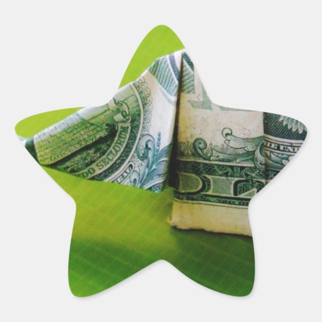 Dollar-Bill Origami Elephant auf grünem Hintergrun Stern-Aufkleber (Vorderseite)