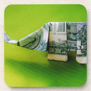 Dollar-Bill Origami Elephant auf grünem Hintergrun Untersetzer