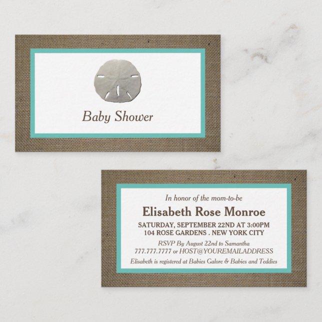 Dollar de sable et Baby shower Burlap Invitation d (Devant / Derrière)