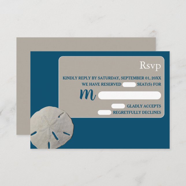 Dollar de sable, Ocean Blue Beach Wedding RSVP (Devant / Derrière)