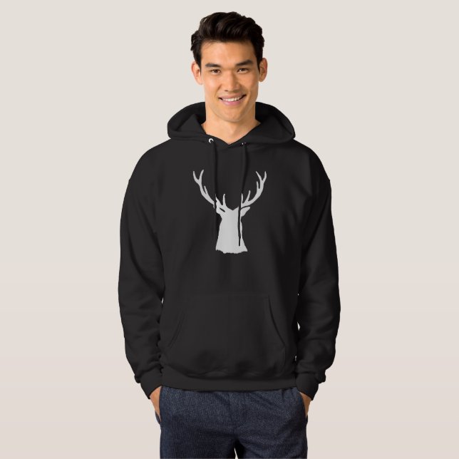 Dollar-Hirsch-Kopf-Geweih-Silhouette-Weiß-Rotwild Hoodie (Vorne ganz)