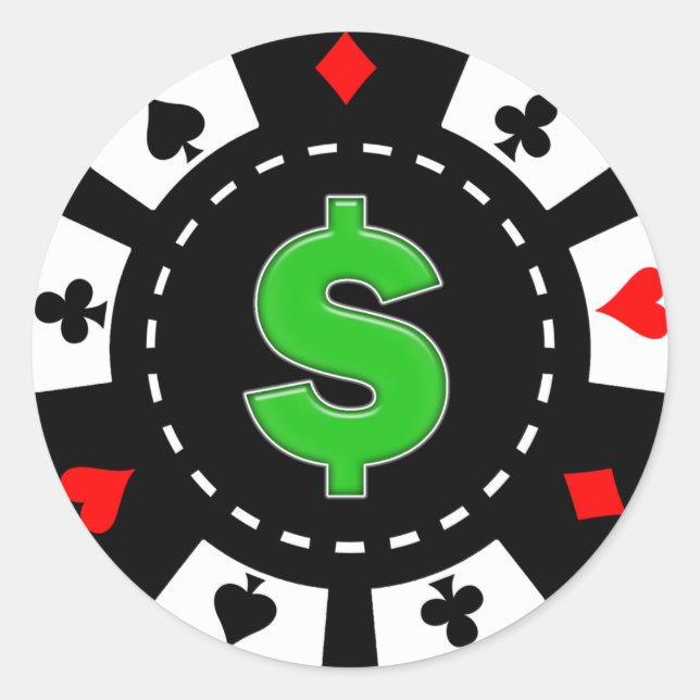 DOLLAR SIGN POKER CHIP RUNDER AUFKLEBER (Vorderseite)