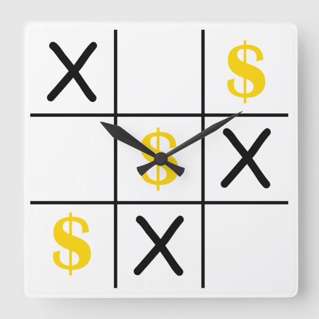 Dollar Tic Tac Toe Quadratische Wanduhr (Vorderseite)