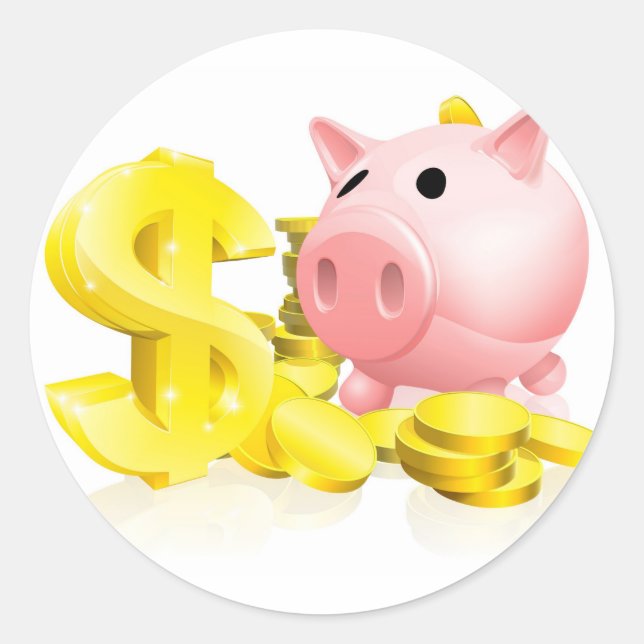 Dollarsignatur-Sparschwein Runder Aufkleber (Vorderseite)