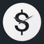 Dollarzeichen | Einfache moderne Alphabet Große Wanduhr<br><div class="desc">Schwarzes Dollarzeichen im schlichten modernen Stil auf weißem Hintergrund.
Klicken Sie auf den Button "Anpassen",  um das Design zu personalisieren,  indem Sie die gewünschte Farbe auswählen und sogar Ihren eigenen Text hinzufügen.

Die passenden Artikel sind auch im Shop erhältlich.</div>
