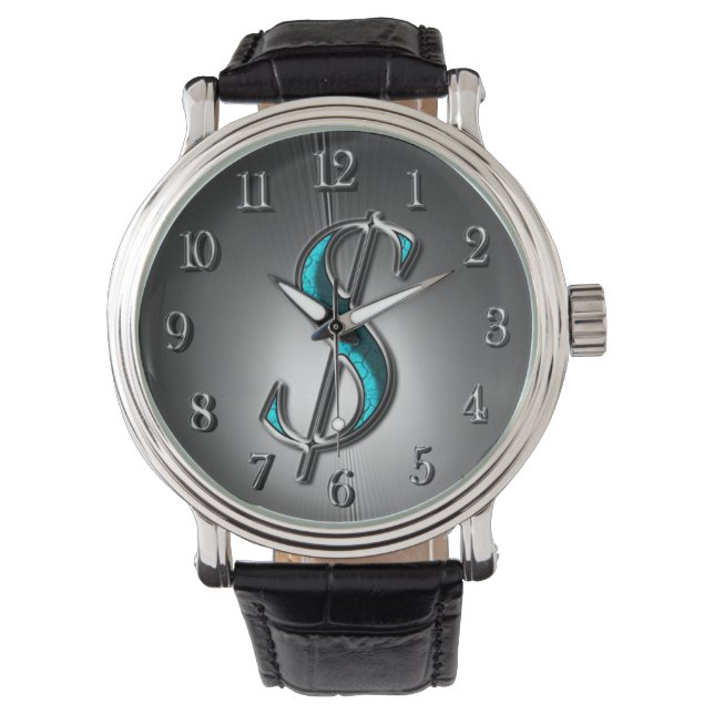 Dollarzeichen Türkis und Silber Armbanduhr (Vorderseite)