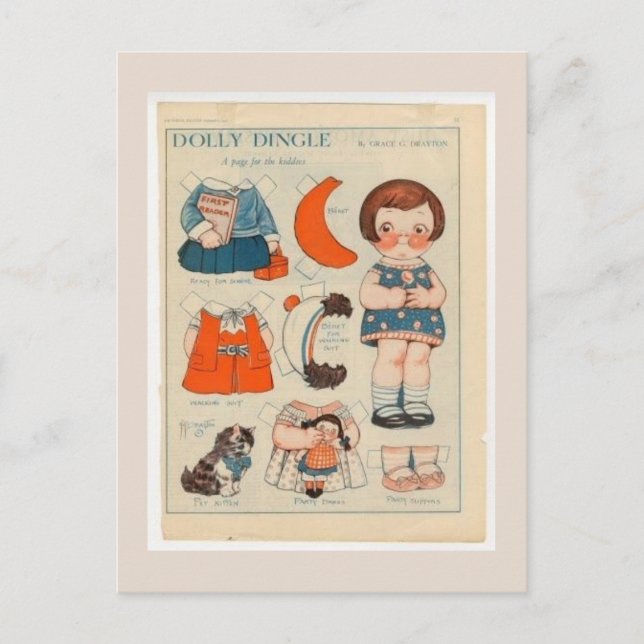 DOLLY DINGLE PAPER DOLL POSTCARD POSTKARTE (Vorderseite)