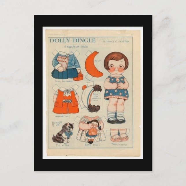 DOLLY DINGLE PAPER DOLL POSTCARD POSTKARTE (Vorderseite)