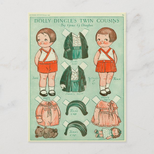 Dolly Dingle's Twin Cousins Paper Doll Postcard Postkarte (Vorderseite)