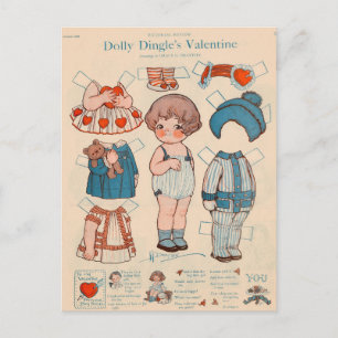 Dolly Dingles Valentinskarte mit Papierpuppe Postkarte