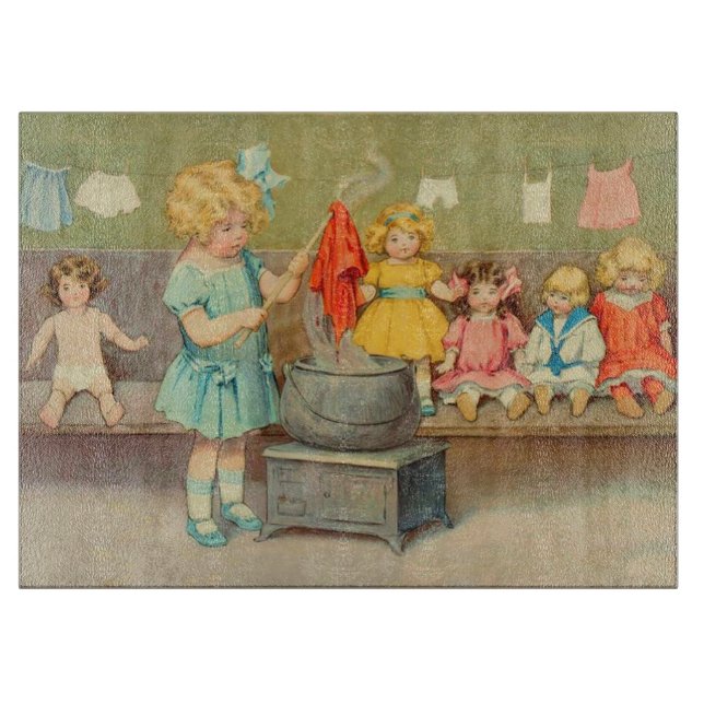 Dolly Wäsche Girl Vintag Playing Puppen Niedlich Schneidebrett (Vorderseite)