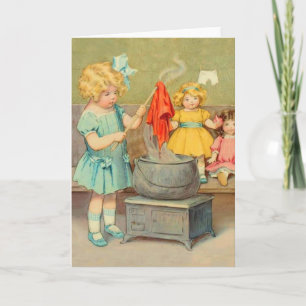 Dolly Waschmädchen Vintage Spielpuppen Süß Karte